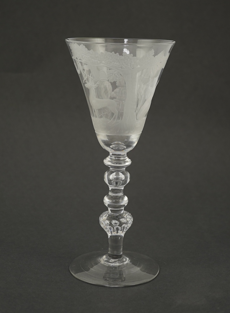 A Dutch engraved goblet in the manner of Christoffel Schroeder, c.1740-60